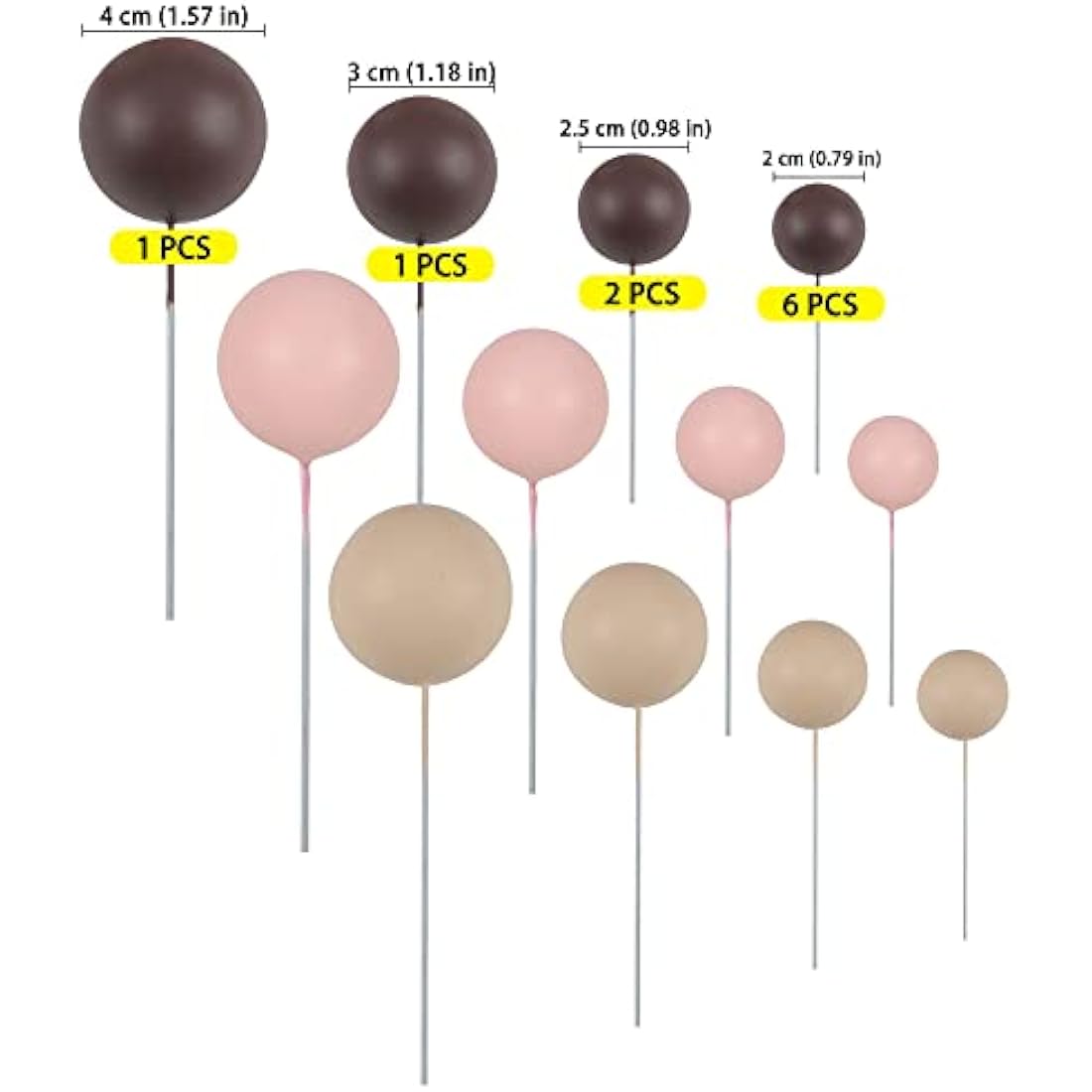 Gyufise 30Pcs Brown Foam Ball Cake Toppers – Mini Balloon Party Decor