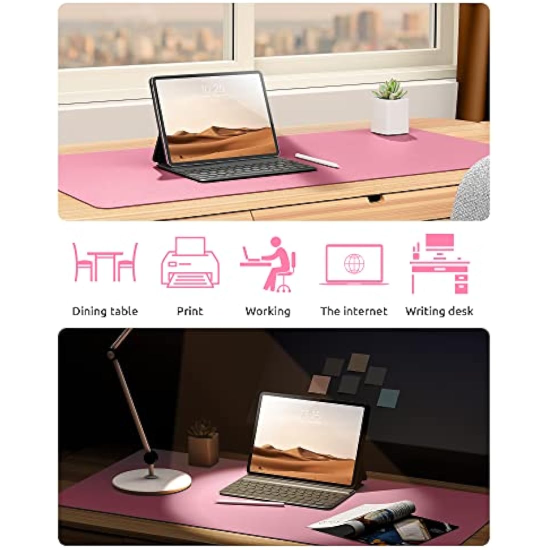 YSAGi Leather Desk Mat – Large Waterproof PU Mouse Pad, Pink (80x40cm)
