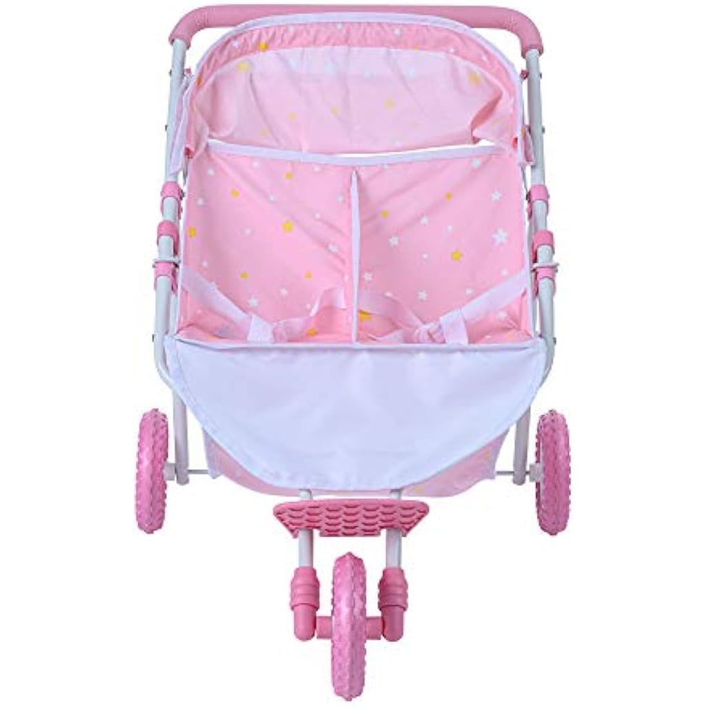 Olivia's Little World Twin Baby Doll Stroller – Pink Stars Pram