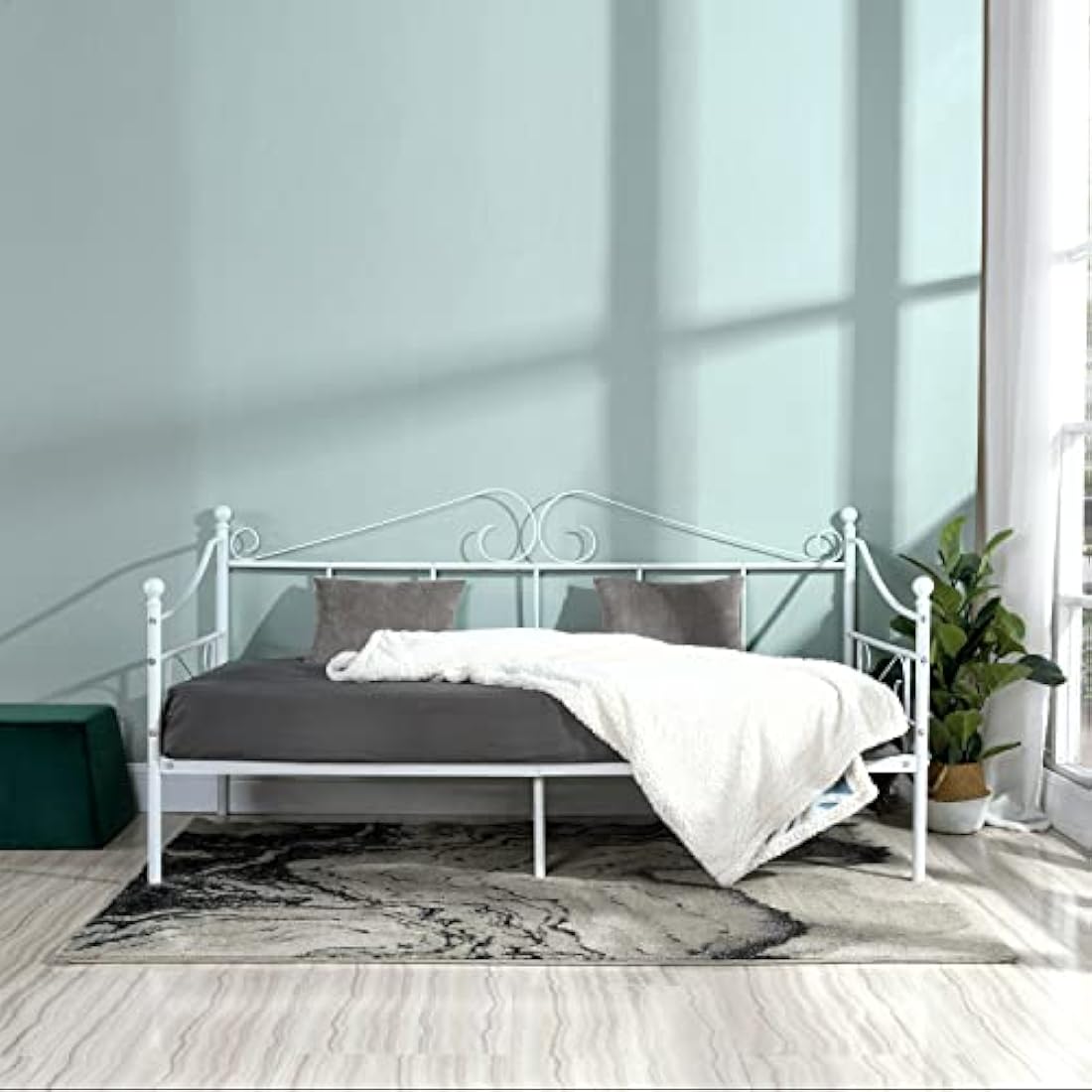 Metal Day Bed Frame | 90x190cm Single Sofa Bed - White