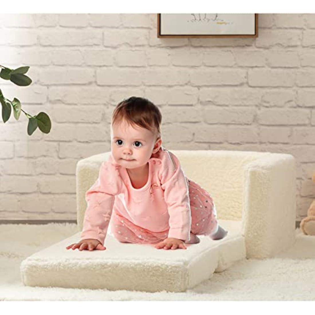 BEJOY Kids 2-in-1 Flip Out Sofa Bed – Sherpa Toddler Convertible Chair, White