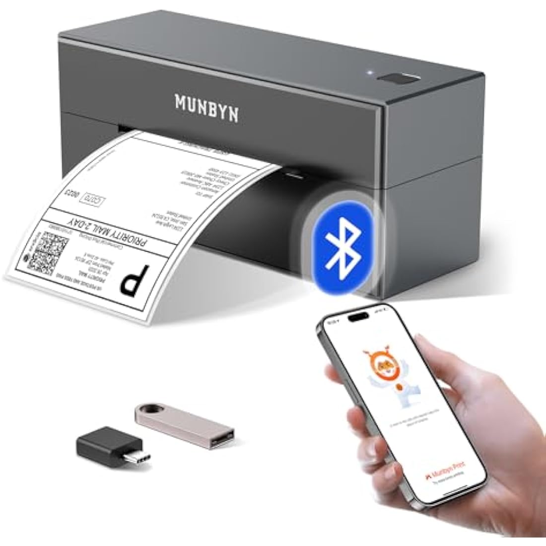 MUNBYN Bluetooth Thermal Shipping Label Printer 4x6 for Business – Grey