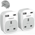 TESSAN UK to India Plug Adapter (Type D) with USB C - 2 Pack |