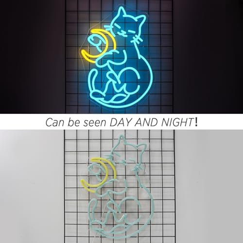 Horseneon Cat and Moon Neon Sign | Dimmable LED Wall Decor for Bedroom
