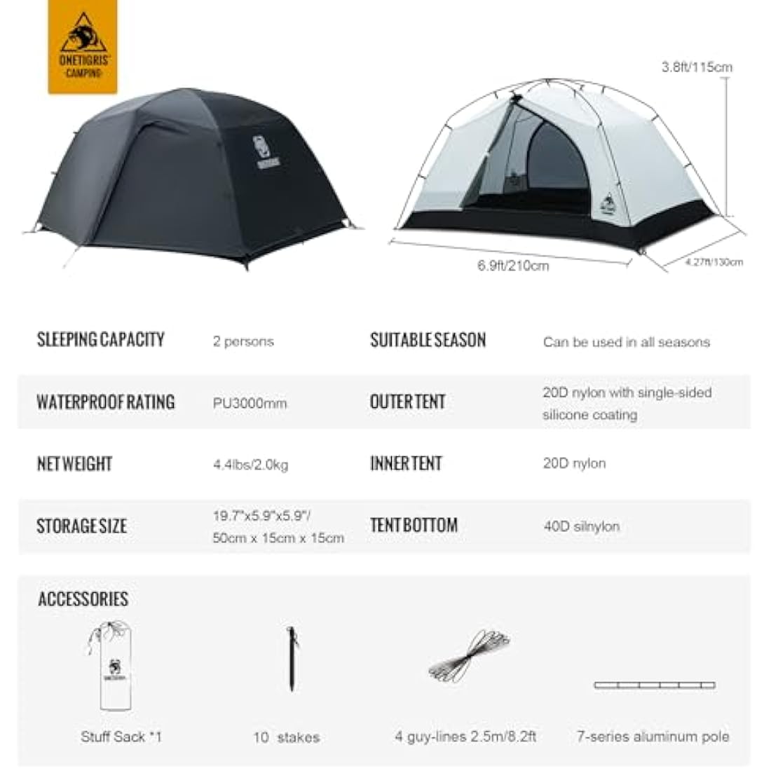 OneTigris Stella 2 Person 4-Season Backpacking Tent | 3000mm Waterproof