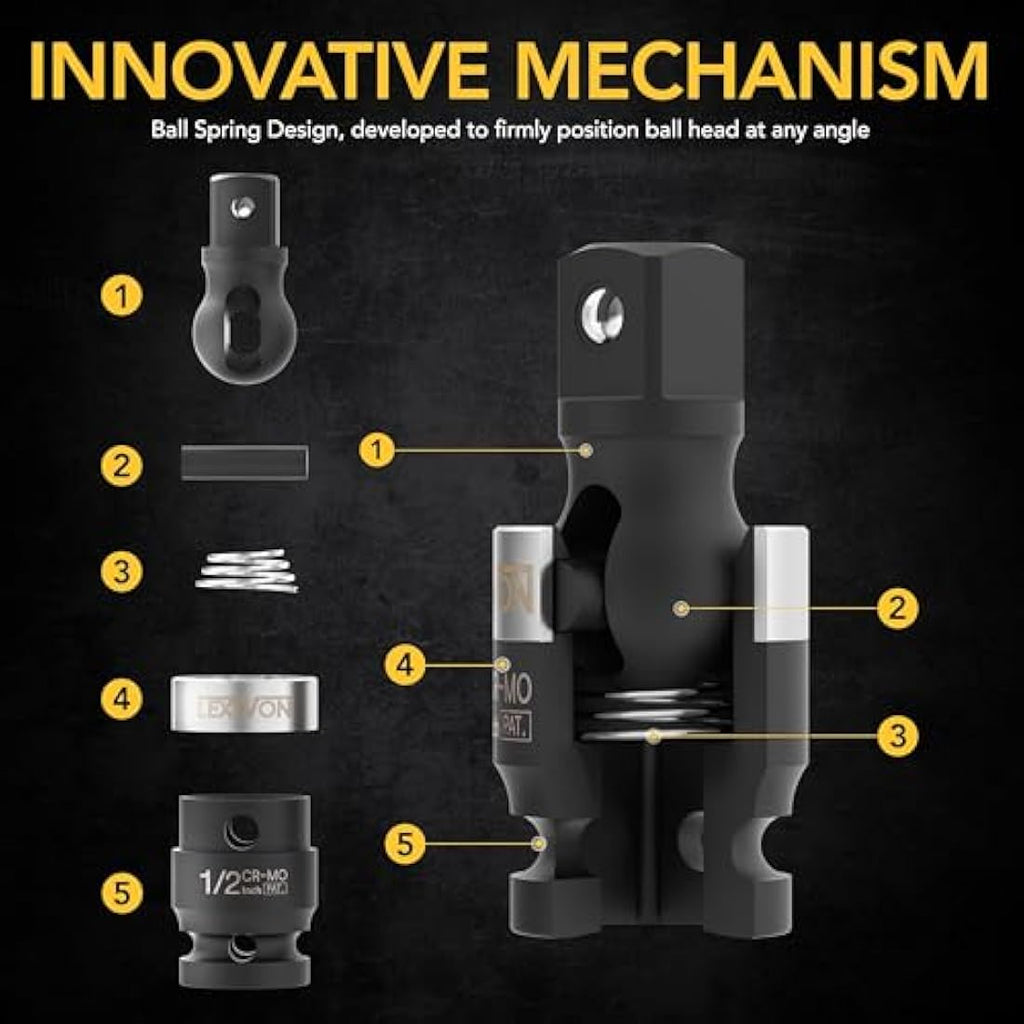 LEXIVON Slim Impact Universal Joint Set | 3-Piece Cr-Mo Steel Swivel Sockets