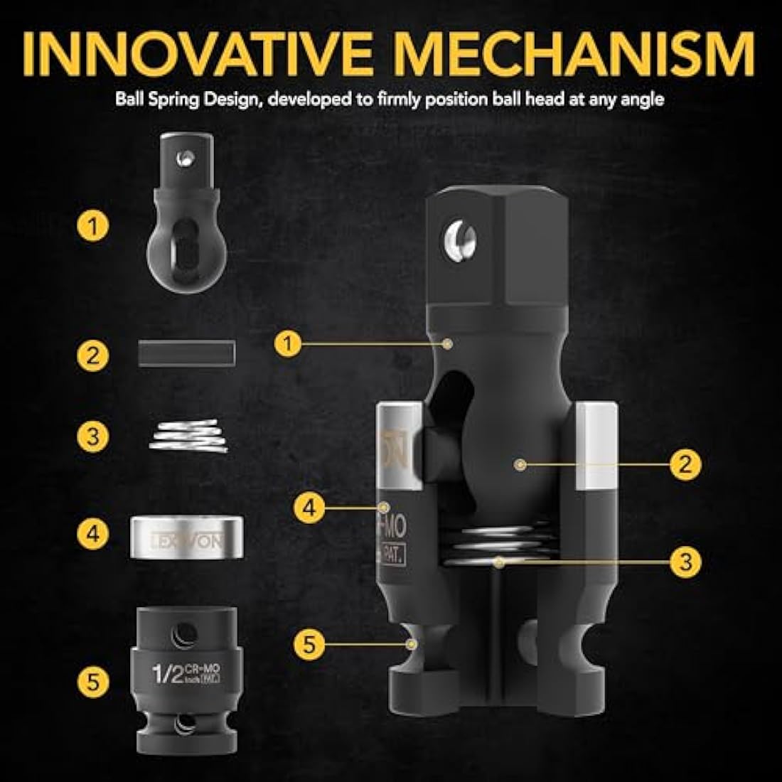 LEXIVON Slim Impact Universal Joint Set | 3-Piece Cr-Mo Steel Swivel Sockets