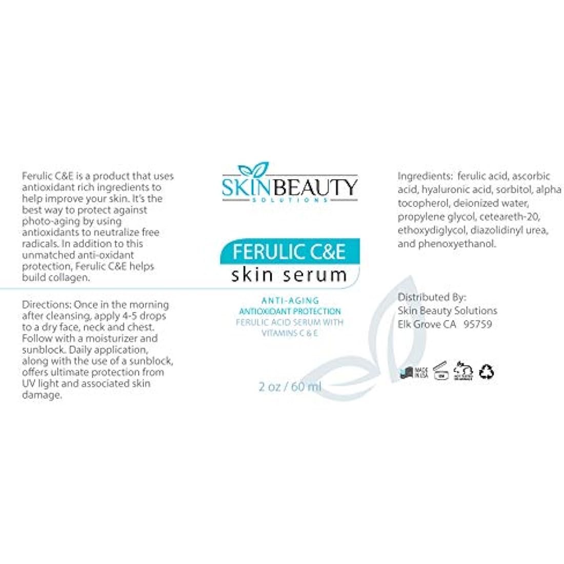 Jolof Store Ferulic Acid C E Serum - Anti-Aging Vitamin C & E - 2 oz