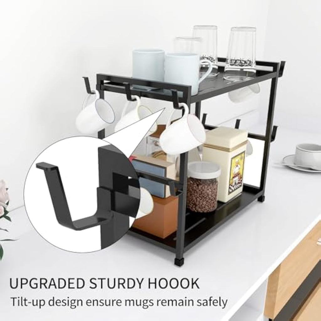 Bethom 2-Tier Coffee Cup Holder – 12 Hook Metal Mug Rack & Station Organizer