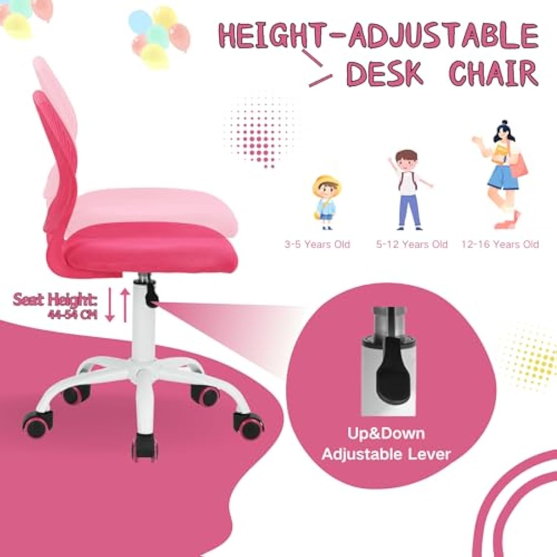 Homy Casa Pink Ergonomic Swivel Desk Chair - Adjustable Task Chair