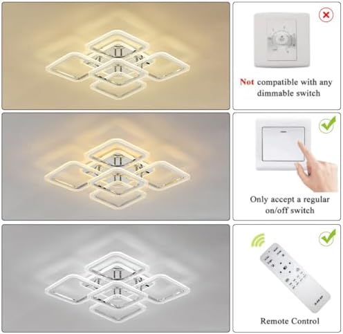 Qcyuui Modern LED Ceiling Light – Dimmable Square Flush Mount Chandelier
