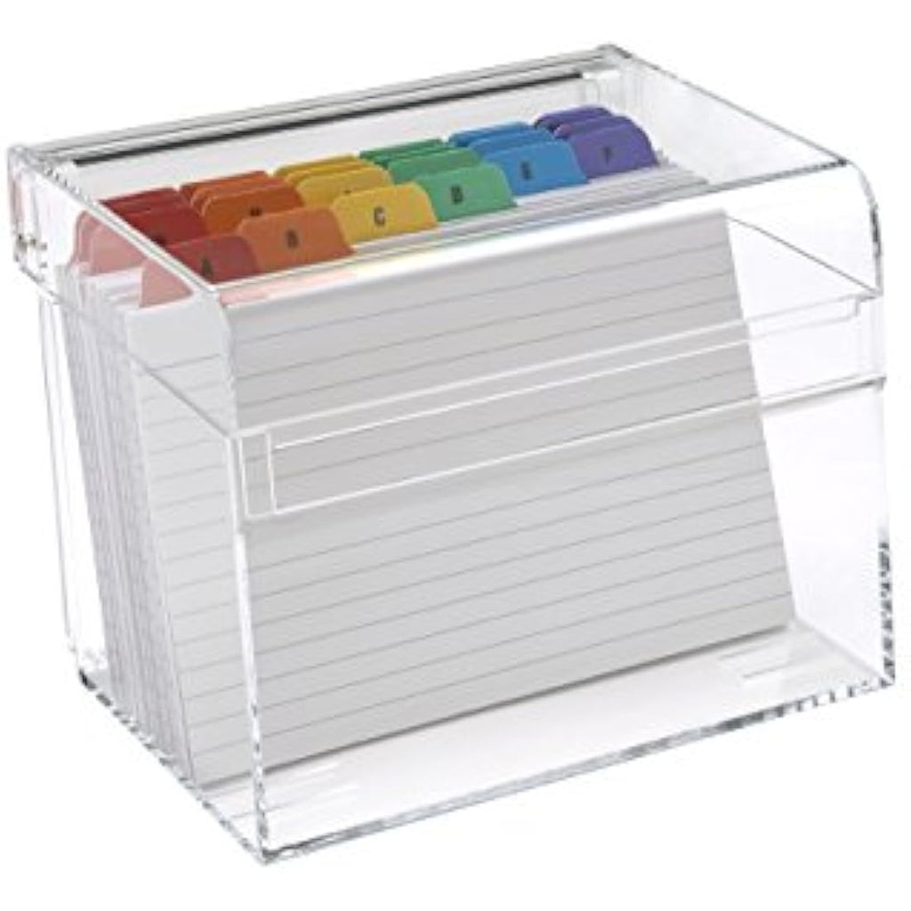OSCO Clear Acrylic Index Box with A6 Divider Tabs and 100 Lined Cards