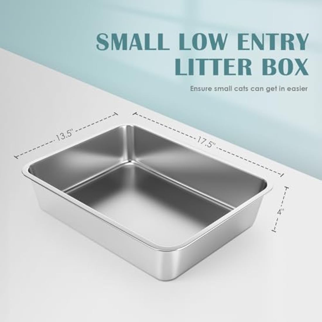 IKITCHEN Stainless Steel Cat Litter Box – Low Entry Metal Pan for Kittens