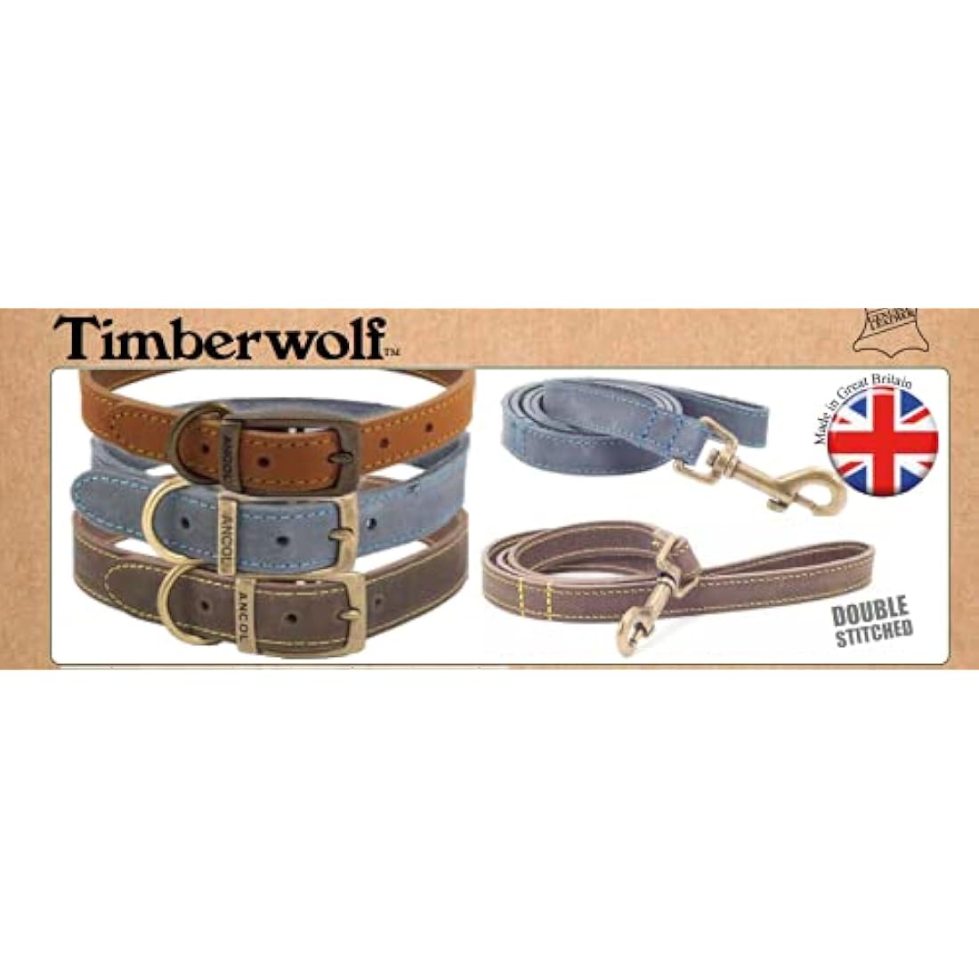Ancol Timberwolf Sable Leather Dog Lead – Heavy Duty Handcrafted Leash