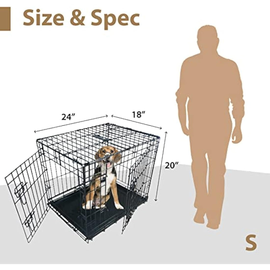 Ellie-Bo 24-inch Folding Dog Crate | 2-Door Metal Cage with Bed Mat
