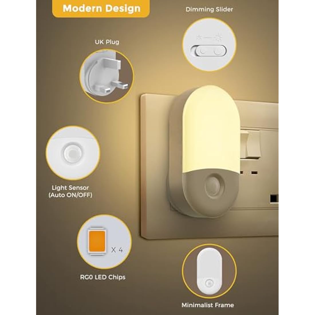 LOHAS-LED Night Light | Dusk to Dawn Sensor | 3000K Warm White 2-Pack