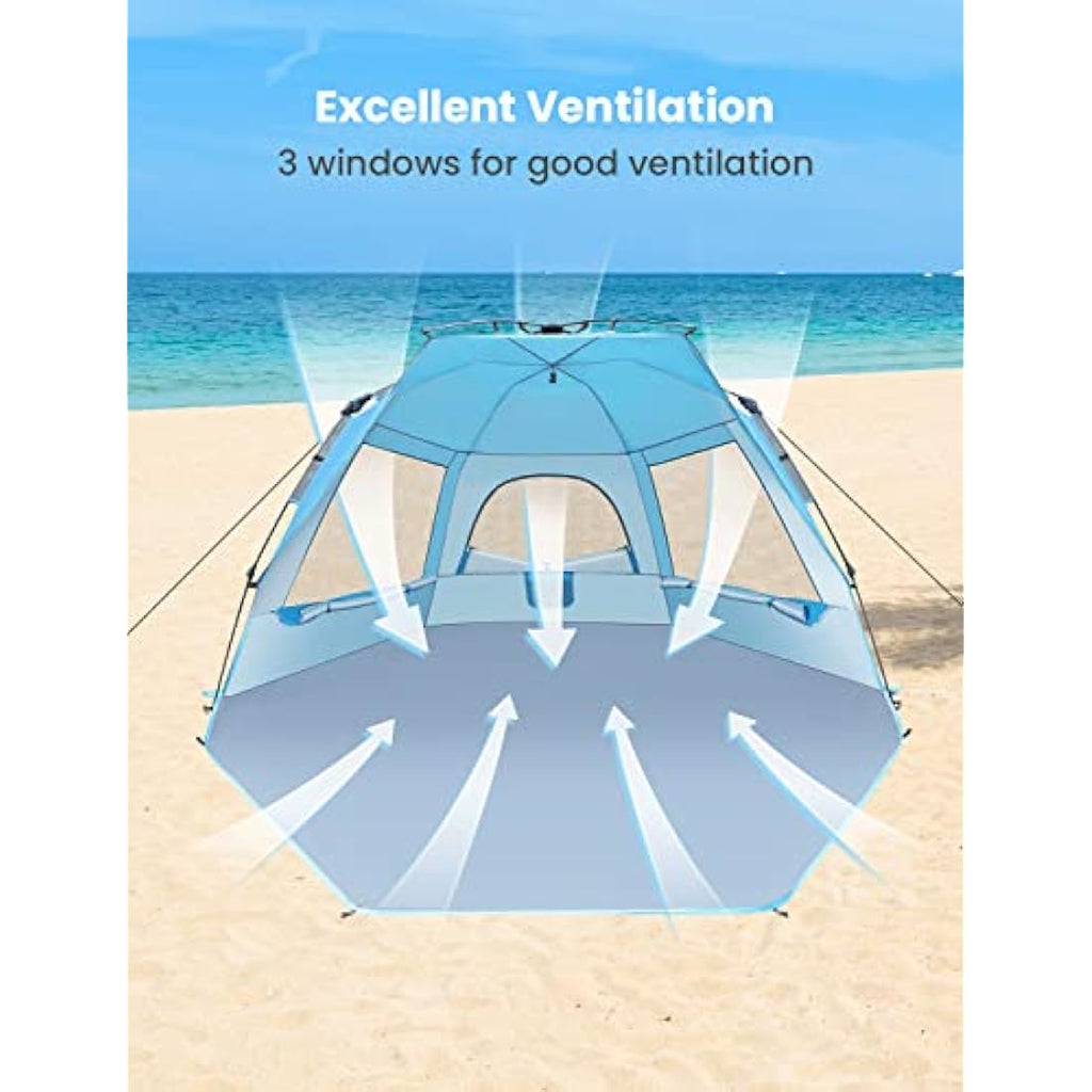 Glymnis Pop Up Beach Tent | 4-6 Person UV Sun Shelter with Porch