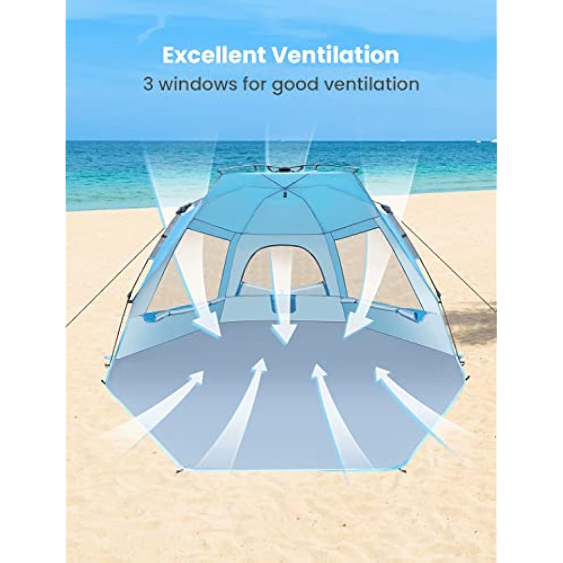 Glymnis Pop Up Beach Tent | 4-6 Person UV Sun Shelter with Porch