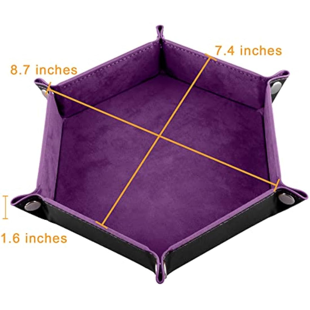 SIQUK 4-Piece Hexagon Dice Tray Set | Folding PU Leather & Velvet