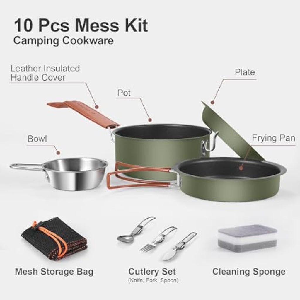 Odoland 10-Piece Non-Stick Camping Cookware Set – Lightweight Aluminum