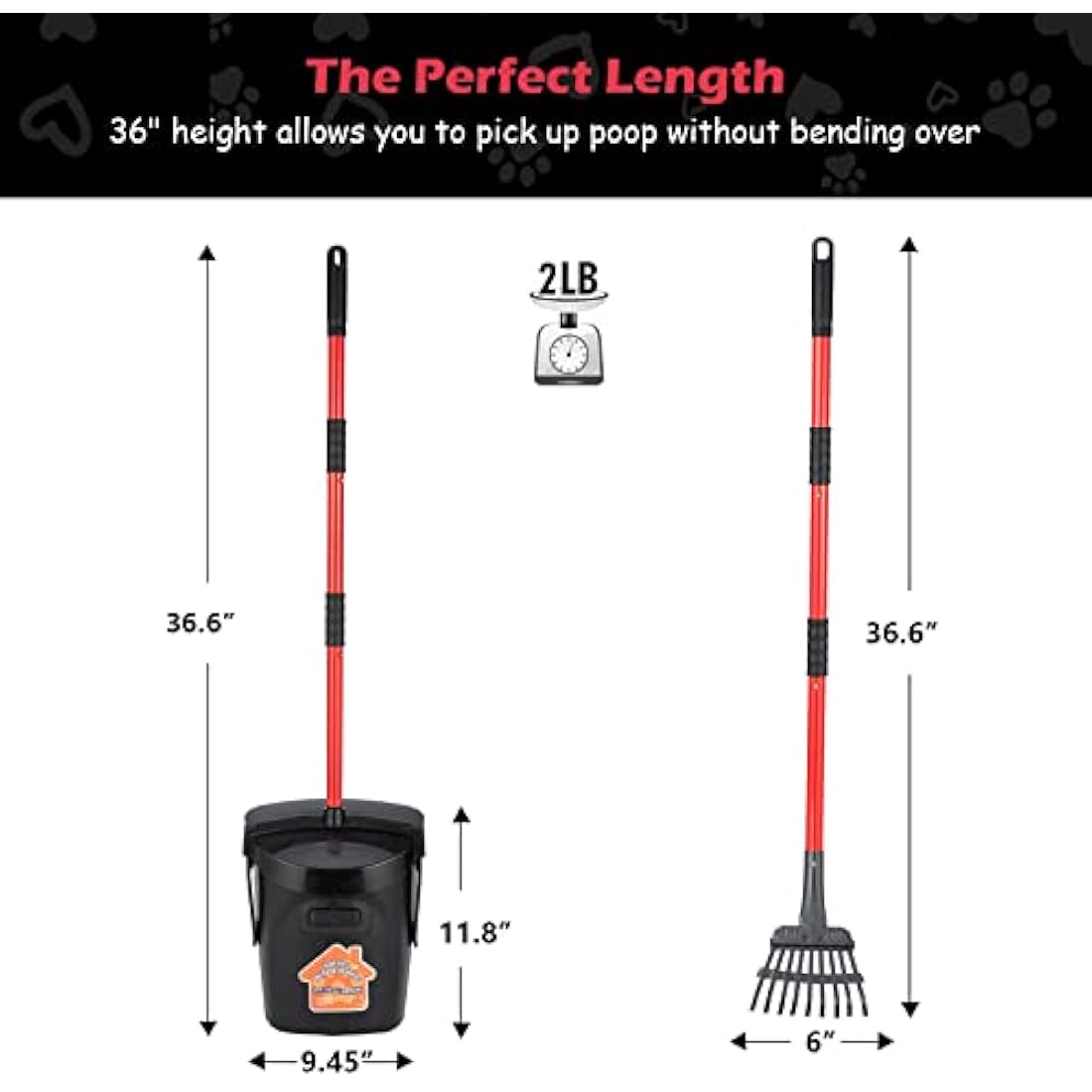 Pooper Scooper – Large Swivel Bin and Rake with 36" Handle