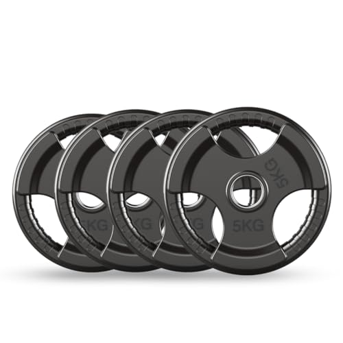 PhysKcal Olympic Weight Plates - 4x5kg Rubber Cast Iron Tri-Grip Discs