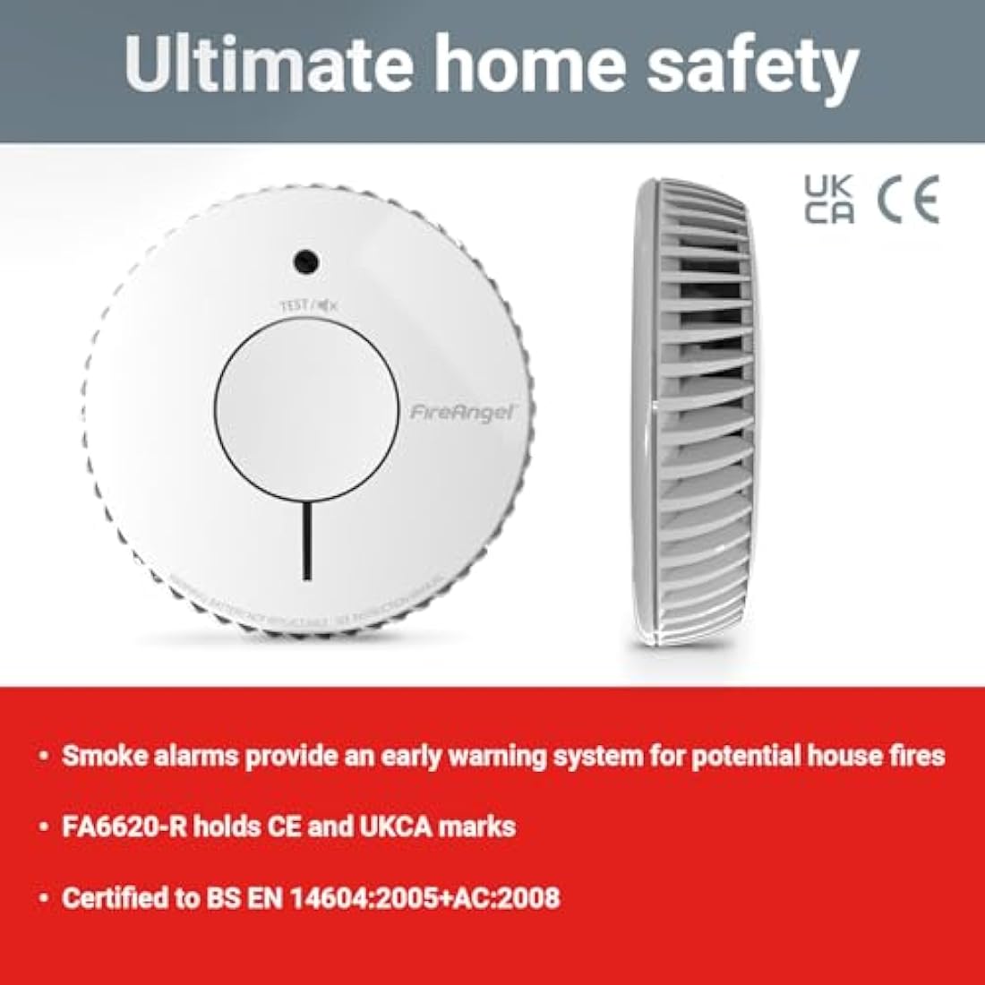 FireAngel FA6620 Optical Smoke Alarm 2-Pack | 10-Year Battery Fire Detector