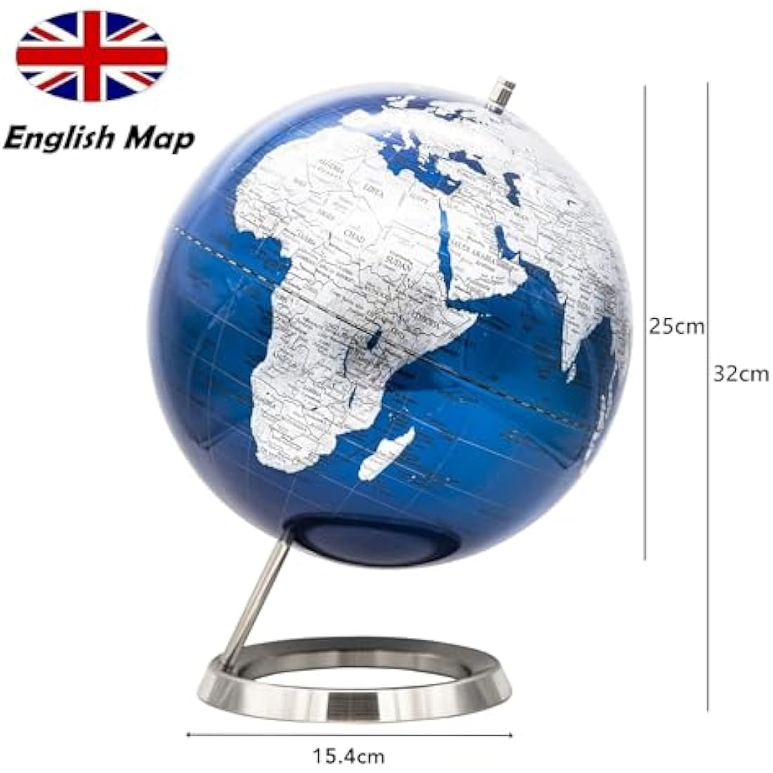 Exerz 25cm World Globe – Metallic Blue Desk Decor with Stainless Steel Ring