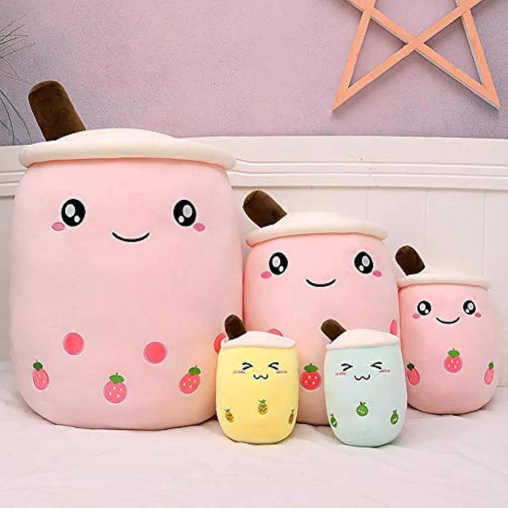 AMOZO Boba Milk Tea Plushie – Soft Cartoon Bubble Tea Pillow, Pink 35cm