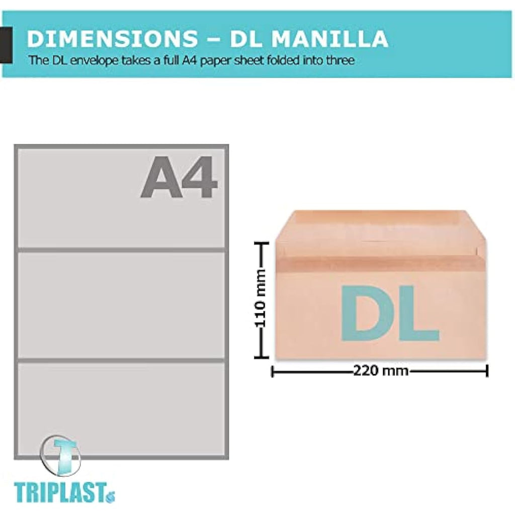 Triplast DL Manilla Envelopes – 250 Pack Self Seal Opaque Mailing Paper