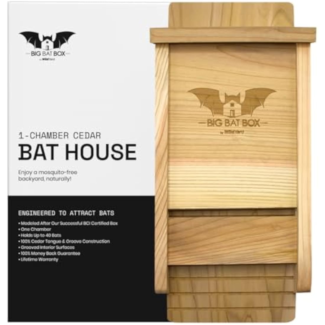 WildYard Cedar Bat House - Single Chamber Outdoor Bat Box for 30 Bats