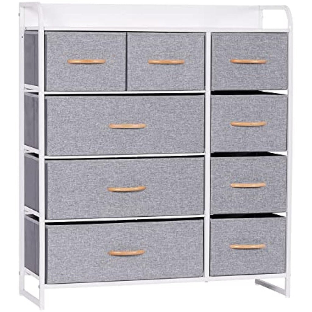 LYNCOHOME 9-Drawer Fabric Dresser | Sturdy Steel Storage Unit - Snow Gray