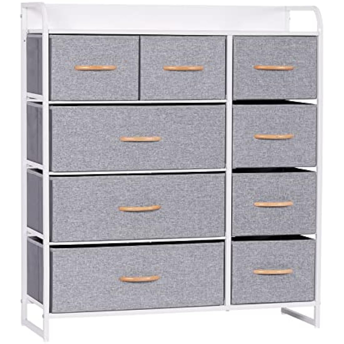 LYNCOHOME 9-Drawer Fabric Dresser | Sturdy Steel Storage Unit - Snow Gray