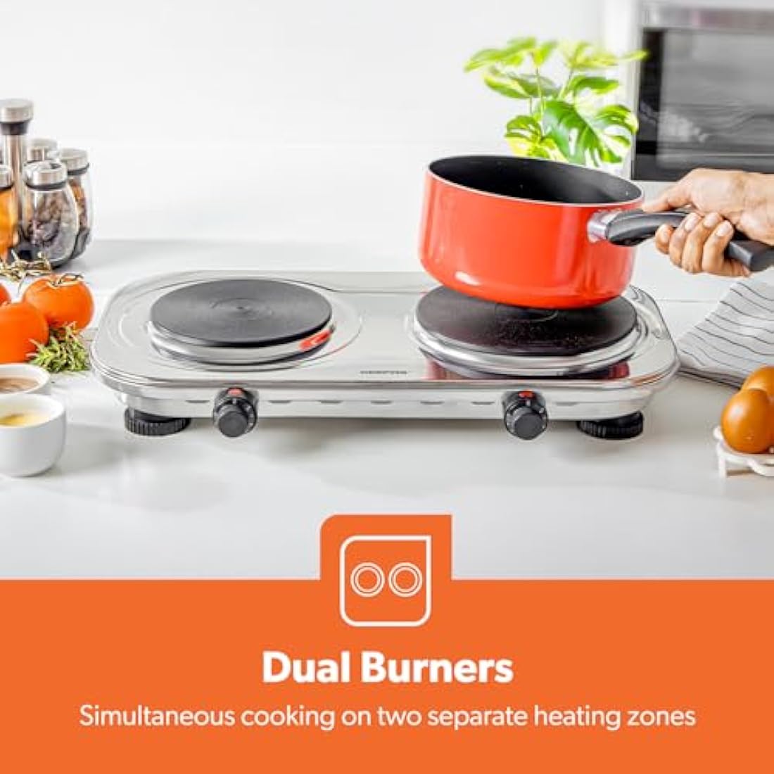 Geepas 2500W Double Hot Plate – Portable Electric Hob with Cast Iron Burners