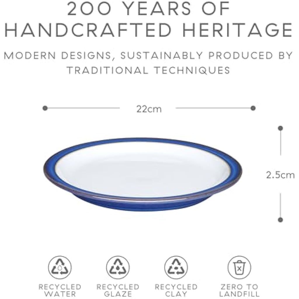 Denby Imperial Blue Medium Plates – Set of 4 Ceramic Stoneware 22cm