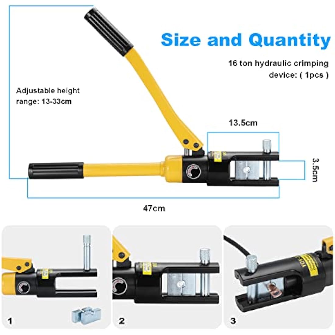 HSEAMALL 16-Ton Hydraulic Crimping Tool with 13 Dies, 8-300mm²