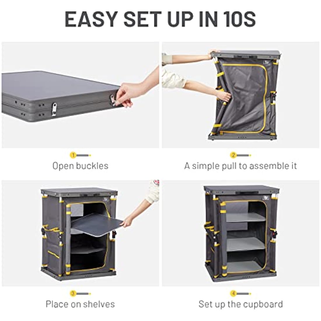 Timber Ridge Folding Camping Kitchen – 3-Shelf Aluminum Storage Cabinet
