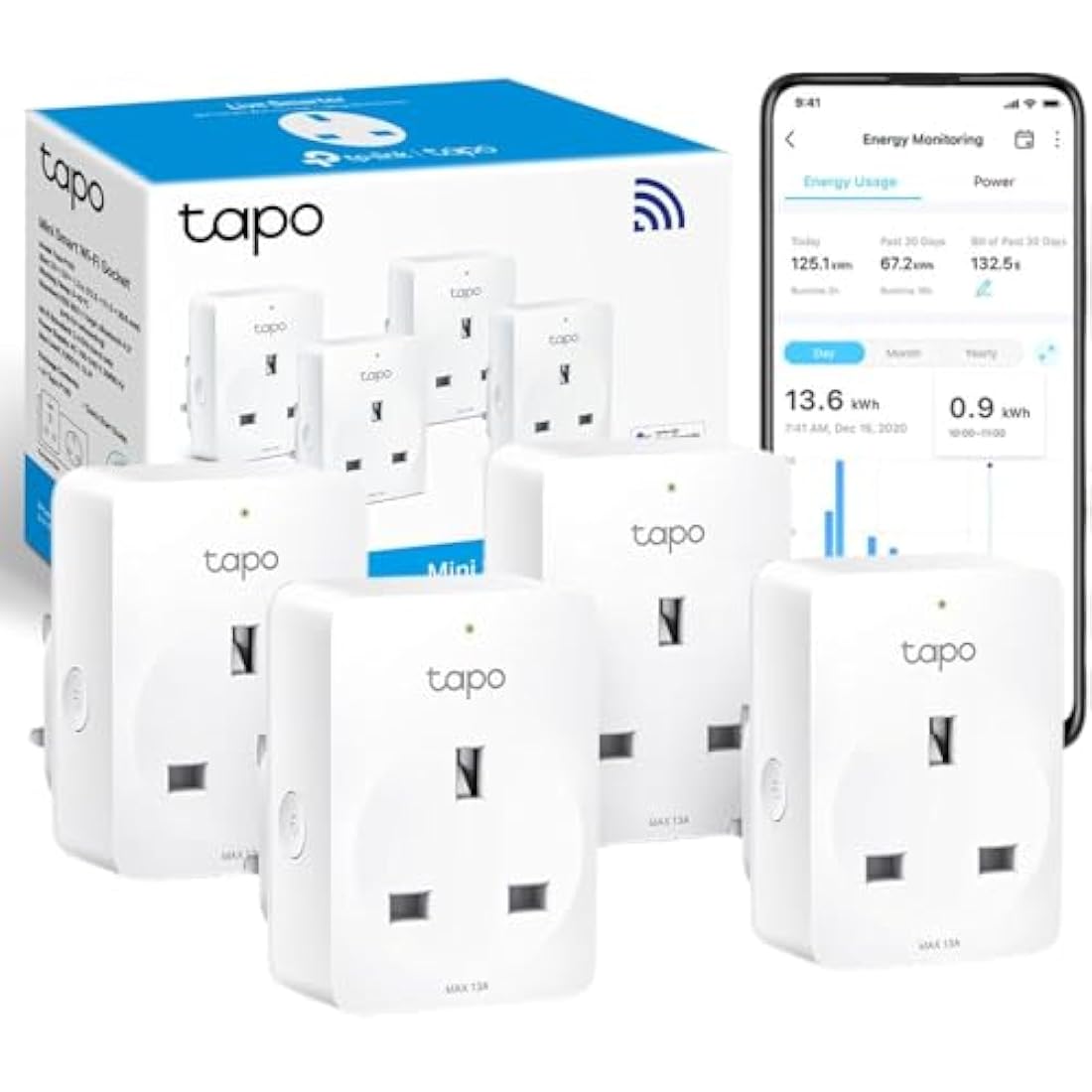 TP-Link Tapo P110 Smart Plug (4-Pack) - WiFi Outlet with Energy Monitoring