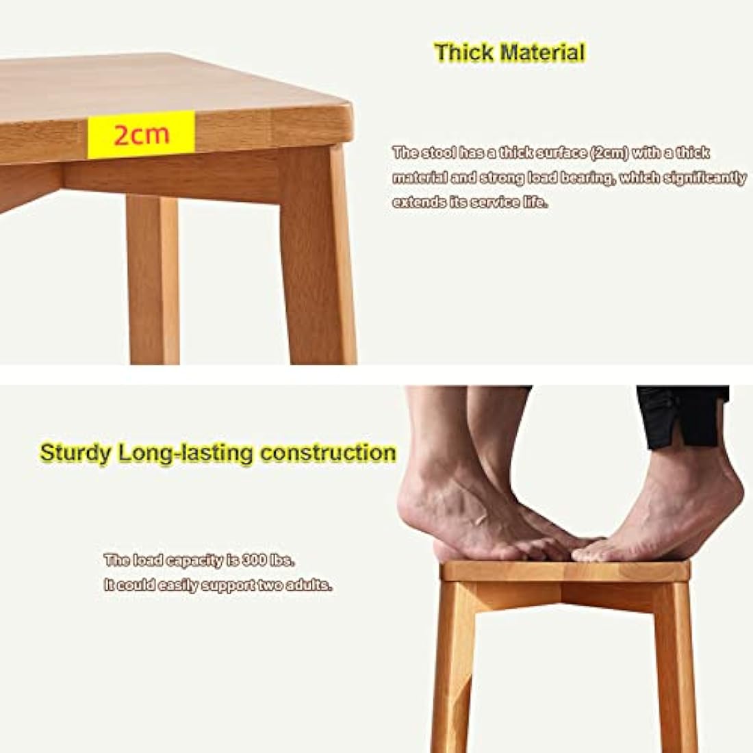 Aibiju Square Rubber Wood Stool – 17.5" Makeup and Step Stool, Natural