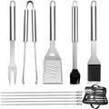 GQC 10-Piece Stainless Steel BBQ Grill Tool Set with Carry Bag