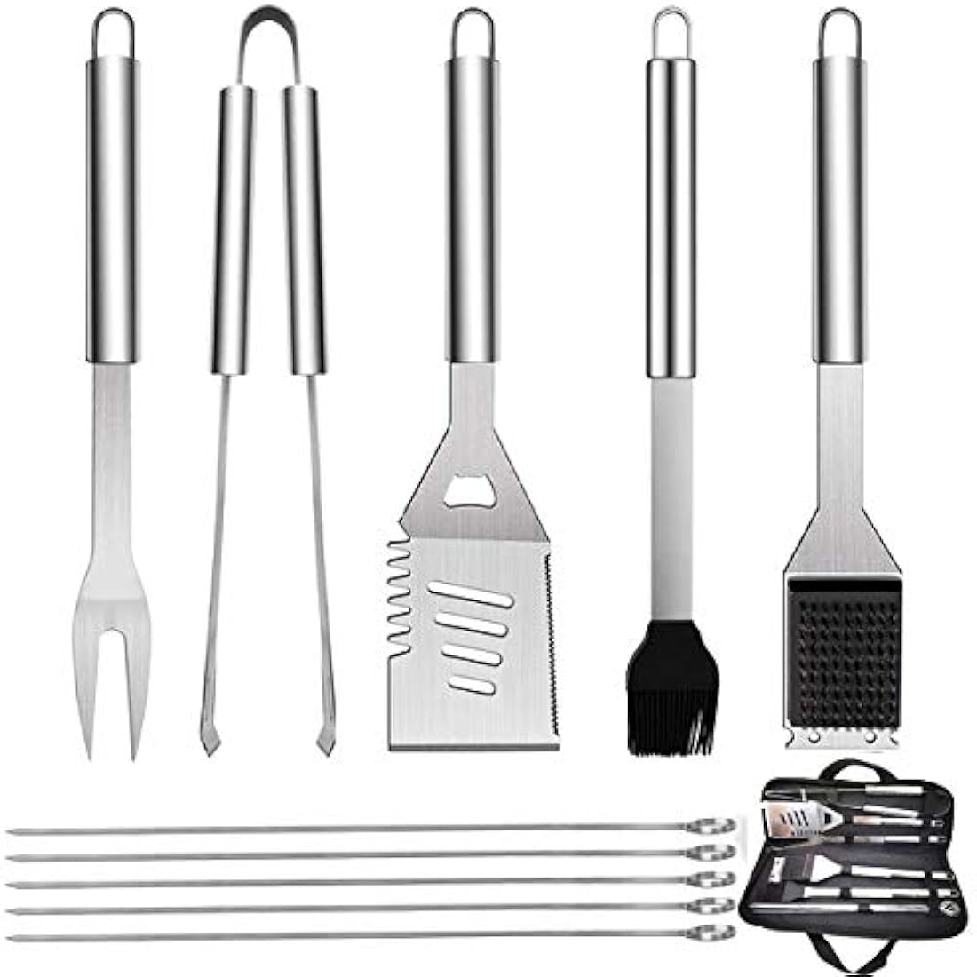 GQC 10-Piece Stainless Steel BBQ Grill Tool Set with Carry Bag