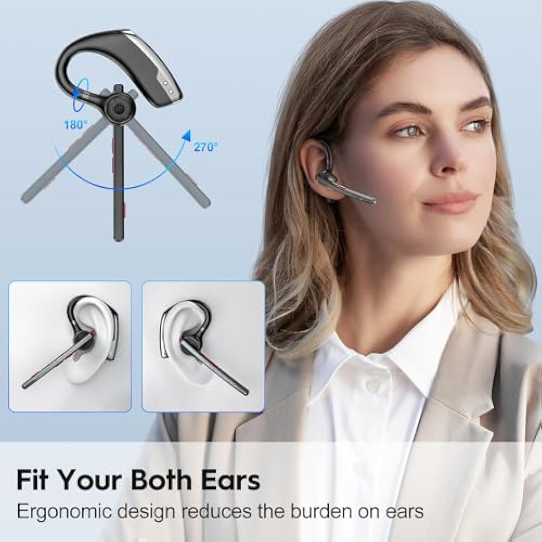 New Bee Bluetooth Headset V5.2 – Dual ENC Mic Wireless Earpiece