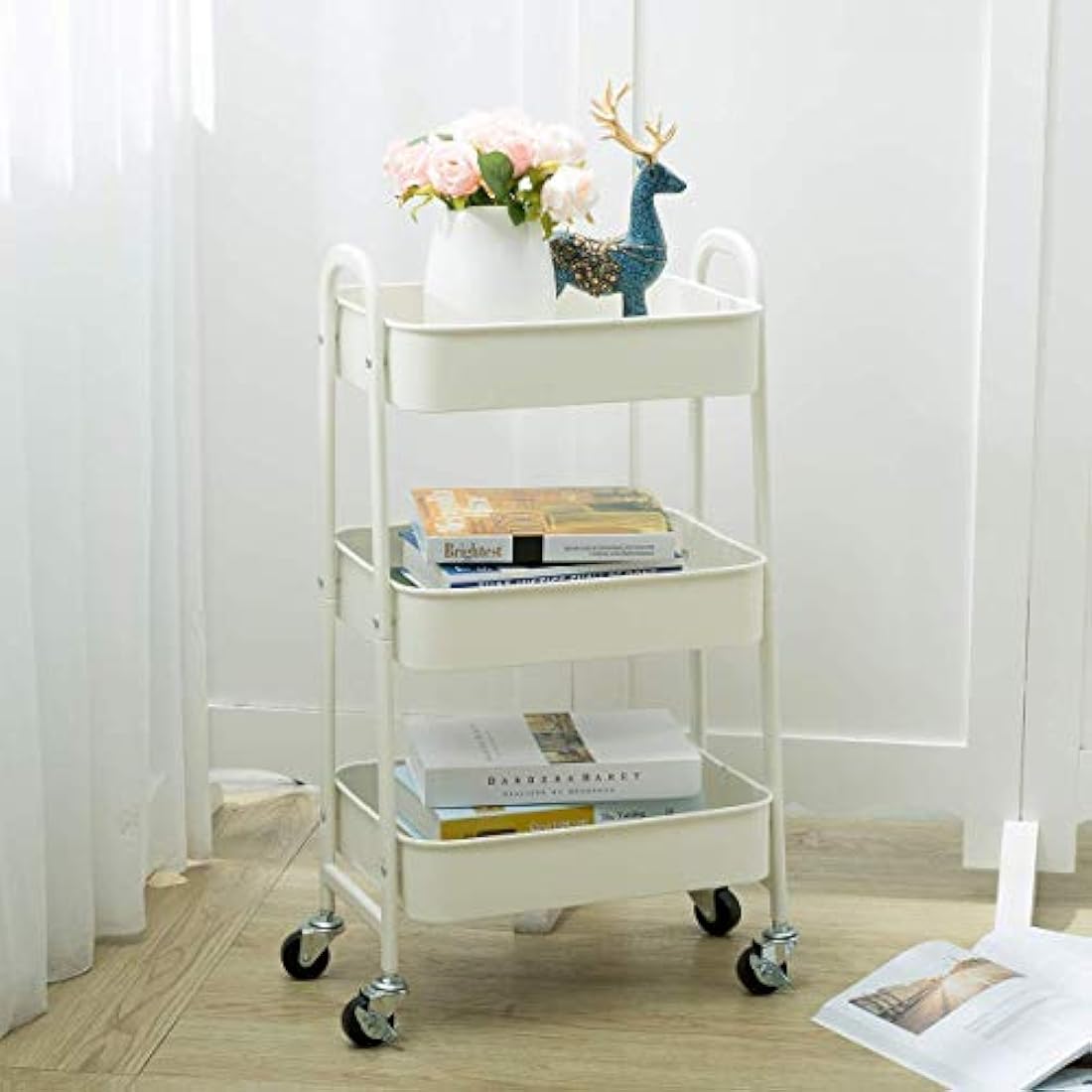 Jolof Store 3-Tier Metal Rolling Utility Cart - White Storage Trolley