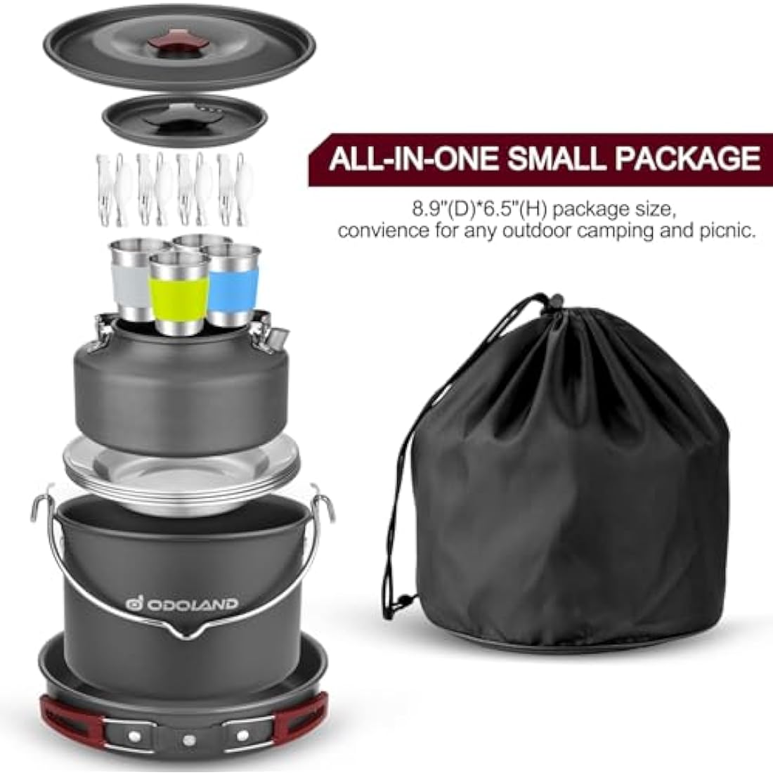 Odoland 22-Piece Camping Cookware Kit | Stainless Steel Set for 4 People