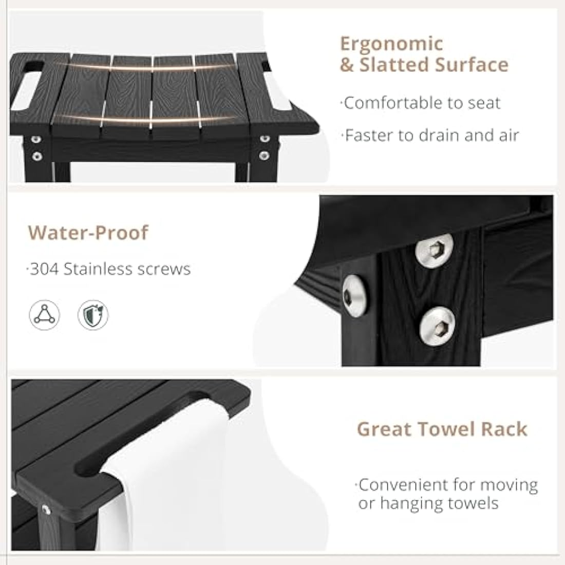 LUE BONA HDPS Shower Bench | Waterproof Non-Slip Bath Stool with Shelf