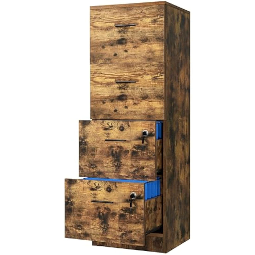YITAHOME 4-Drawer Vertical File Cabinet | Lockable Brown Wood Storage