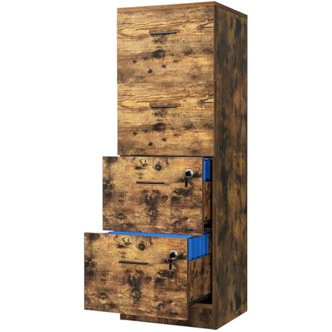 YITAHOME 4-Drawer Vertical File Cabinet | Lockable Brown Wood Storage