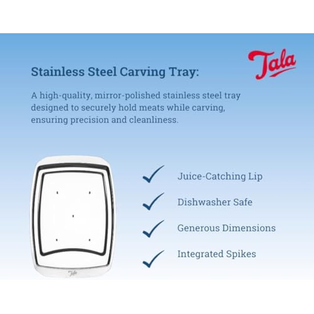 Tala Stainless Steel Carving Tray with Spikes for Meat – 35.5cm