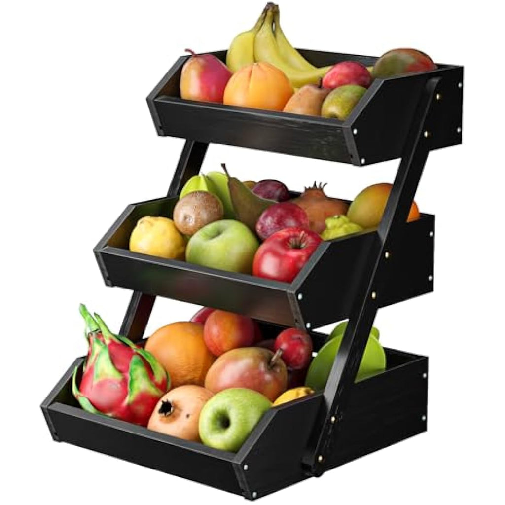 CALM COZY 3-Tier Bamboo Fruit Basket | Countertop Vegetable Storage Rack