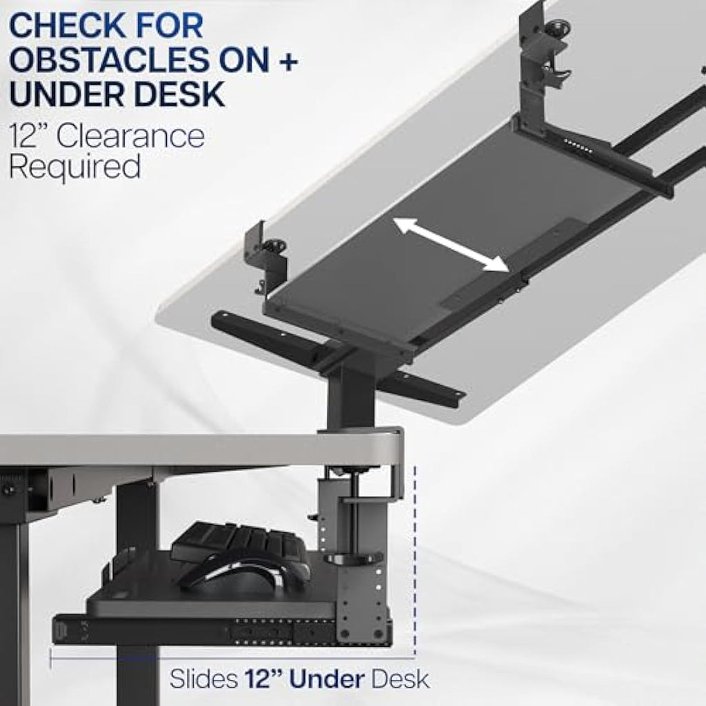 VIVO Large Height Adjustable Under Desk Keyboard Tray | C-Clamp Mount